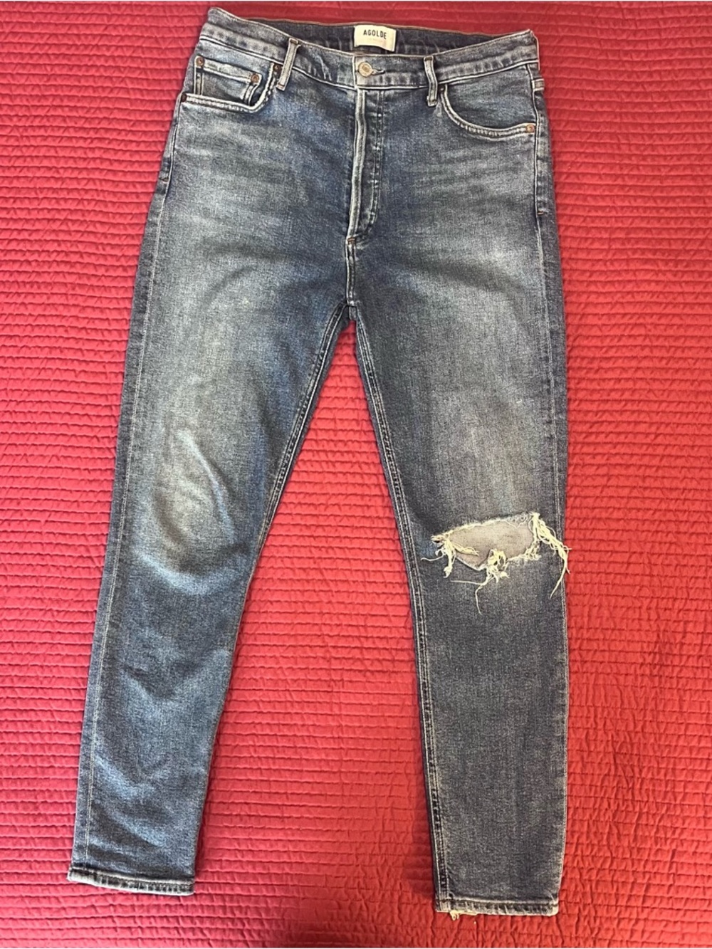 AGOLDE Women's Nico High Rise Slim Distressed Jeans Blue, Button-Fly Size 29